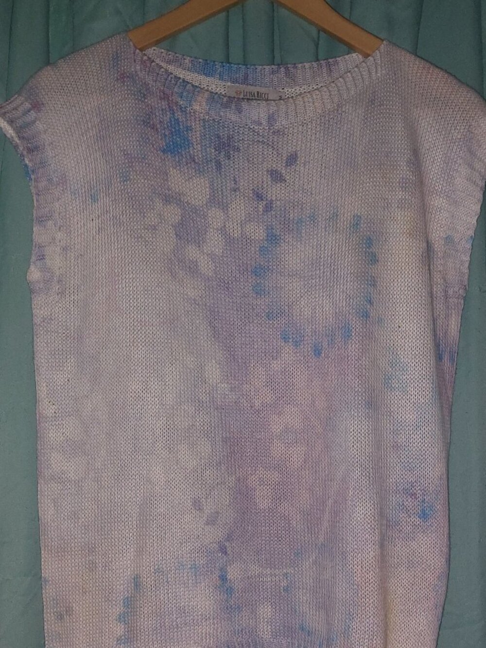 Luisa Ricci Floral Tie-dye Blue Purple Cap Sleeve Sweater Women Medium